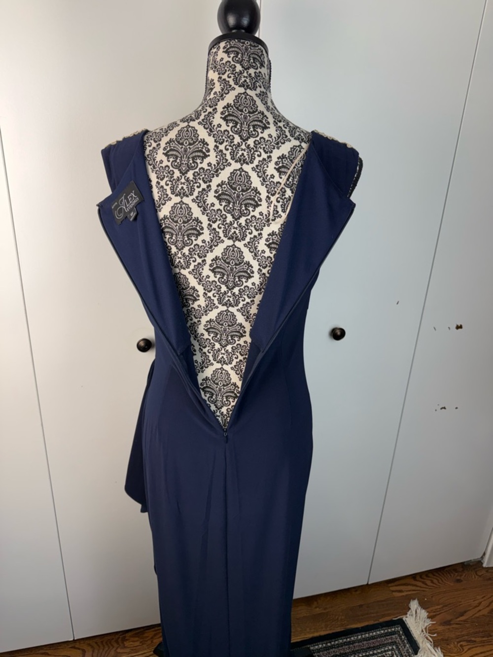 Alex Evenings Navy Gown with gold champagne Lace Bodice 10 petite - Picture 4 of 7